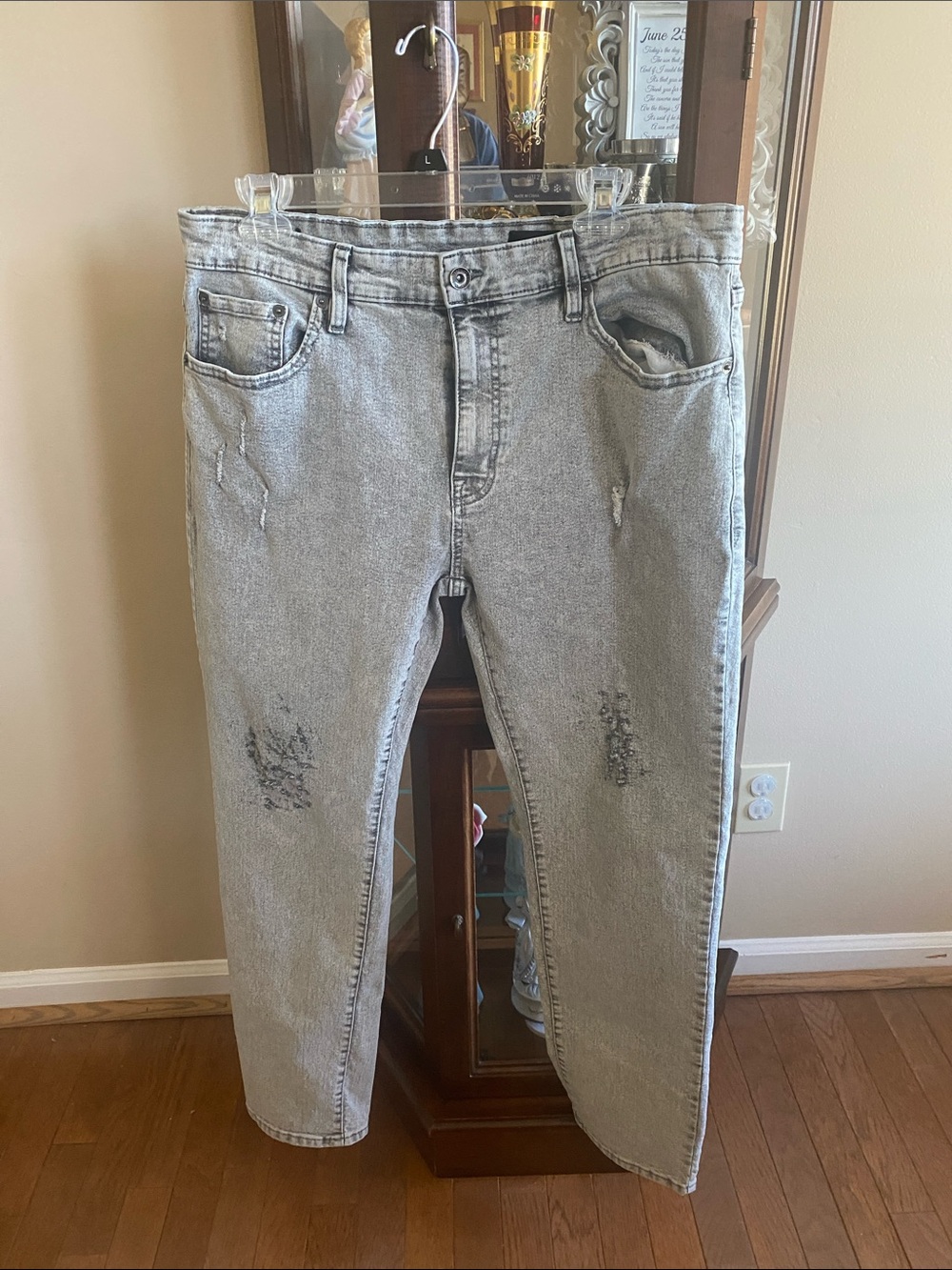 #16 Men's Washed Light Gray Distressed Jeans. #16